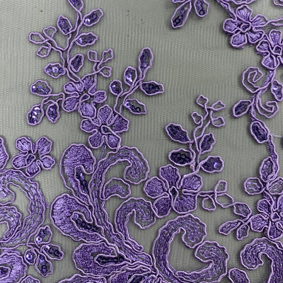 Melody LILAC Polyester Floral Embroidery with Sequins on Mesh Lace Fabric by the Yard for Gown, Wedding, Bridesmaid, Prom