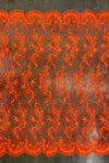 Melody NEON ORANGE Polyester Floral Embroidery with Sequins on Mesh Lace Fabric by the Yard for Gown, Wedding, Bridesmaid, Prom