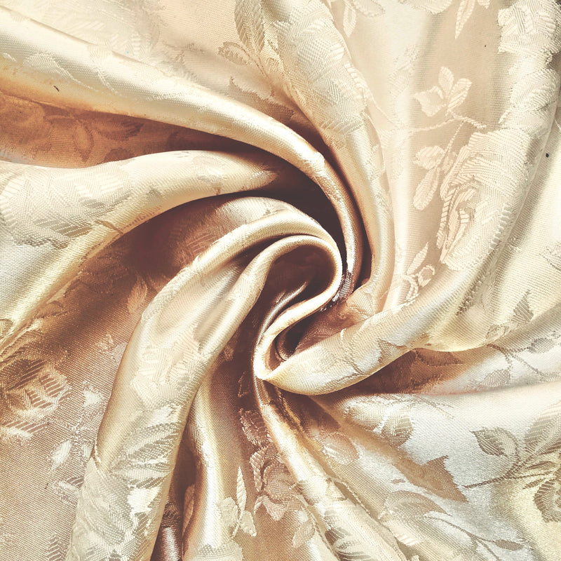 Kayla BEIGE Polyester Floral Jacquard Brocade Satin Fabric by the Yard