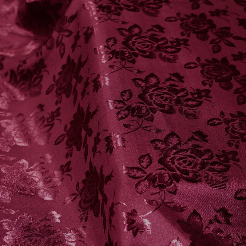 Kayla BURGUNDY Polyester Floral Jacquard Brocade Satin Fabric by the Yard