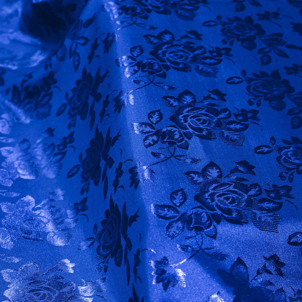 Kayla ROYAL BLUE Polyester Floral Jacquard Brocade Satin Fabric by the Yard