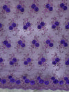 Ryleigh DEEP VIOLET 3D Floral Embroidery with Foil & Sequins on Mesh Lace Fabric