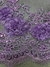Ryleigh LAVENDER 3D Floral Embroidery with Foil & Sequins on Mesh Lace Fabric