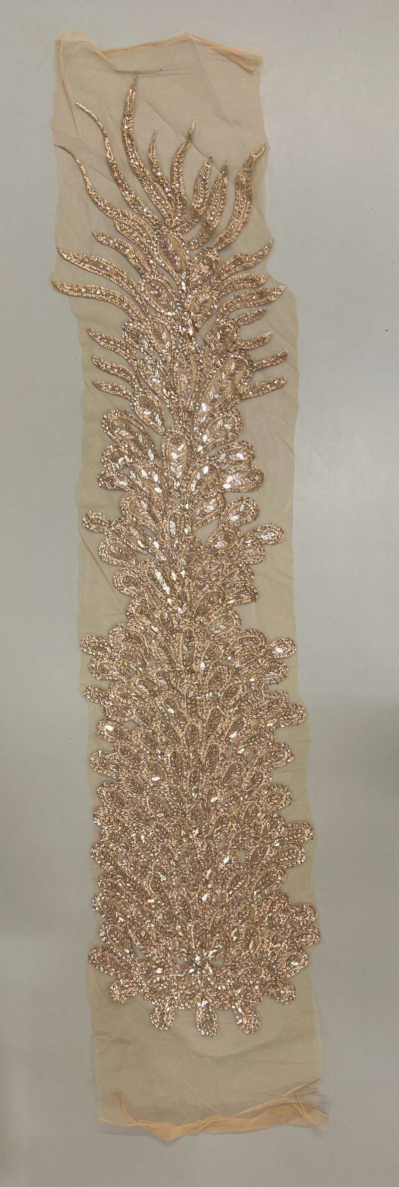 Gracie CHAMPAGNE Vegas Peacock Beaded Sequins Embroidered on Mesh Lace Fabric by Panel