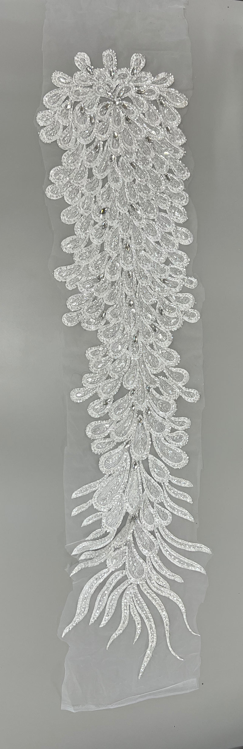 Gracie WHITE Vegas Peacock Beaded Sequins Embroidered on Mesh Lace Fabric by Panel