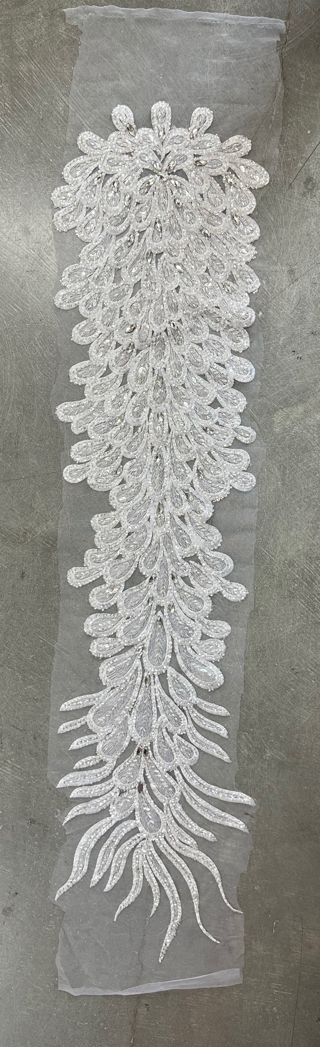 Gracie WHITE Vegas Peacock Beaded Sequins Embroidered on Mesh Lace Fabric by Panel