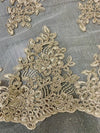 Brianna CHAMPAGNE Polyester Floral Embroidery with Sequins on Mesh Lace Fabric by the Yard