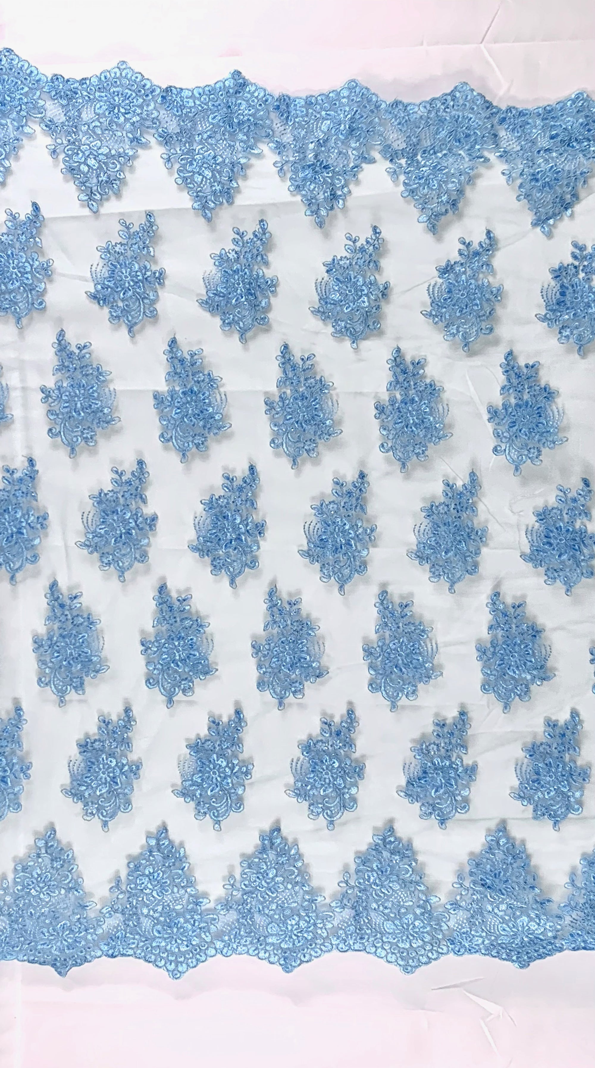 Brianna LIGHT BLUE Polyester Floral Embroidery with Sequins on Mesh Lace Fabric by the Yard