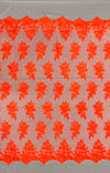 Brianna NEON ORANGE Polyester Floral Embroidery with Sequins on Mesh Lace Fabric by the Yard