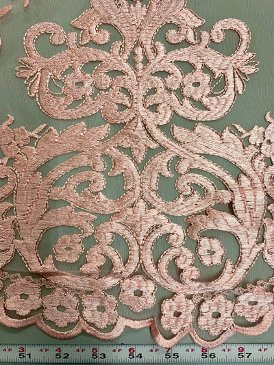 Teagan BLUSH PINK Damask Design Embroidered on Mesh Lace Fabric