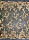 Teagan GOLD Damask Design Embroidered on Mesh Lace Fabric