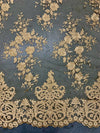 Teagan GOLD Damask Design Embroidered on Mesh Lace Fabric