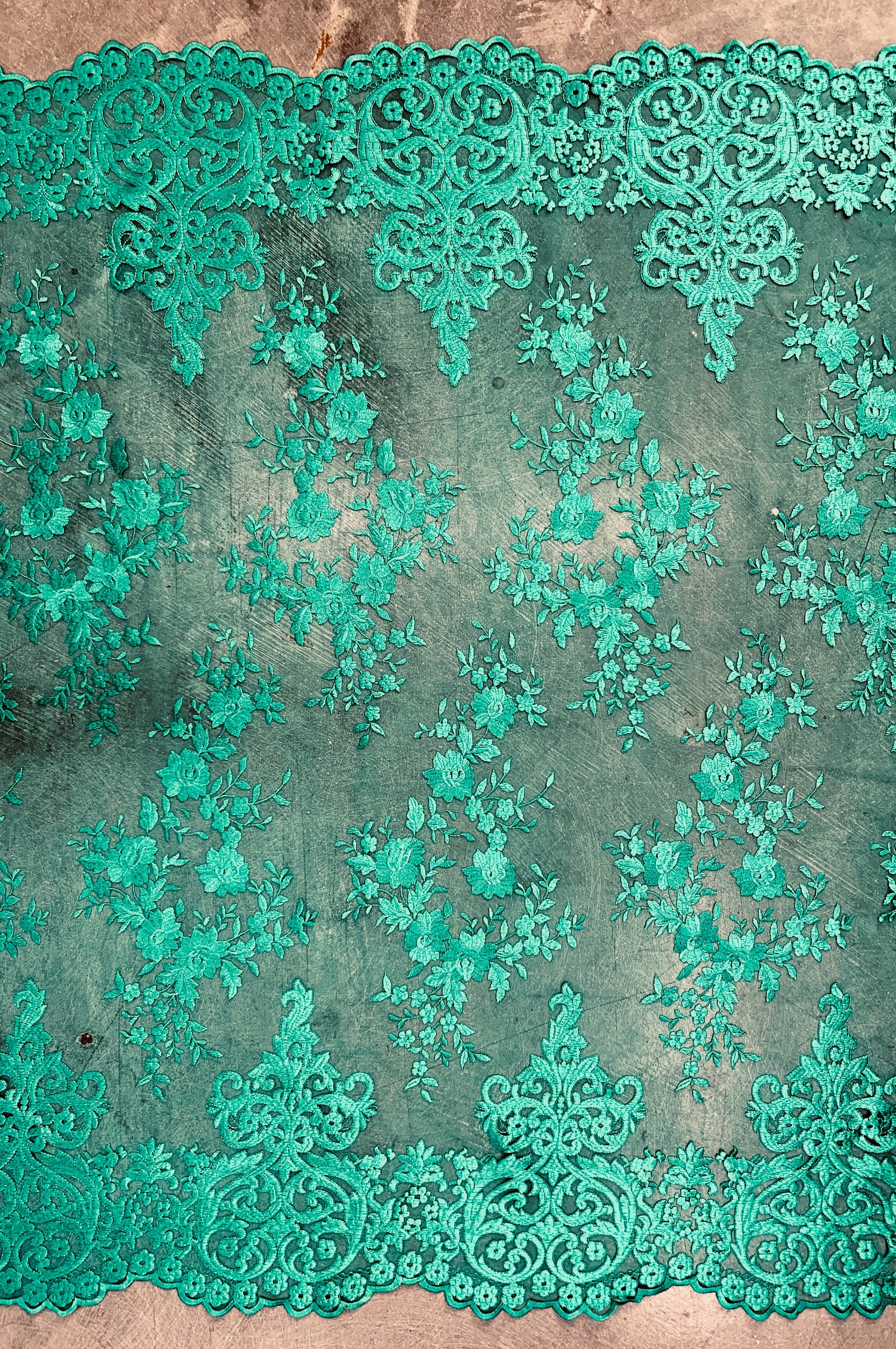 Teagan GREEN TOPAZ Damask Design Embroidered on Mesh Lace Fabric