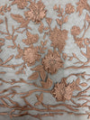 Nina TOFFEE Polyester 3D Floral Embroidery on Mesh Lace Fabric
