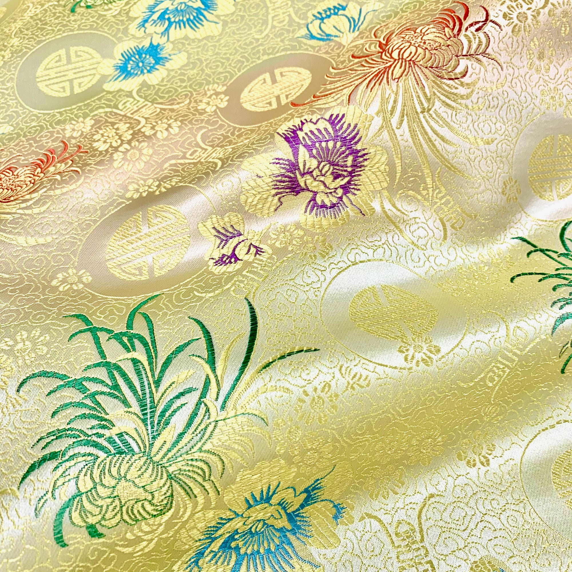 Kate LIGHT GOLD Floral Brocade Chinese Satin Fabric by the Yard