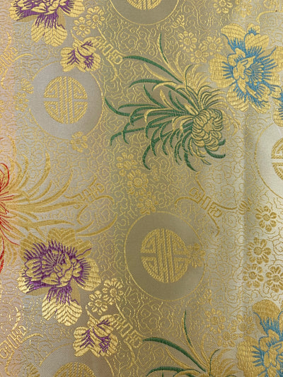 Kate LIGHT GOLD Floral Brocade Chinese Satin Fabric by the Yard