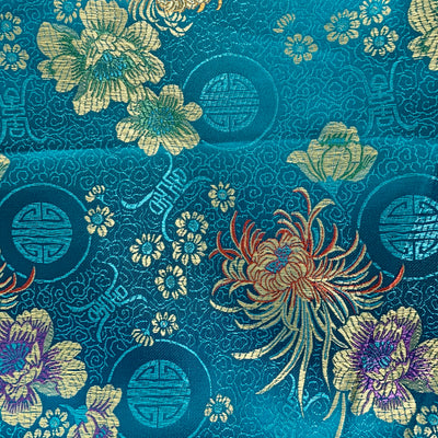 Kate TURQUOISE Floral Brocade Chinese Satin Fabric by the Yard
