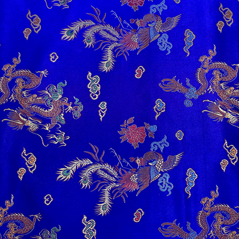 Hope ROYAL BLUE Dragon Brocade Chinese Satin Fabric by the Yard