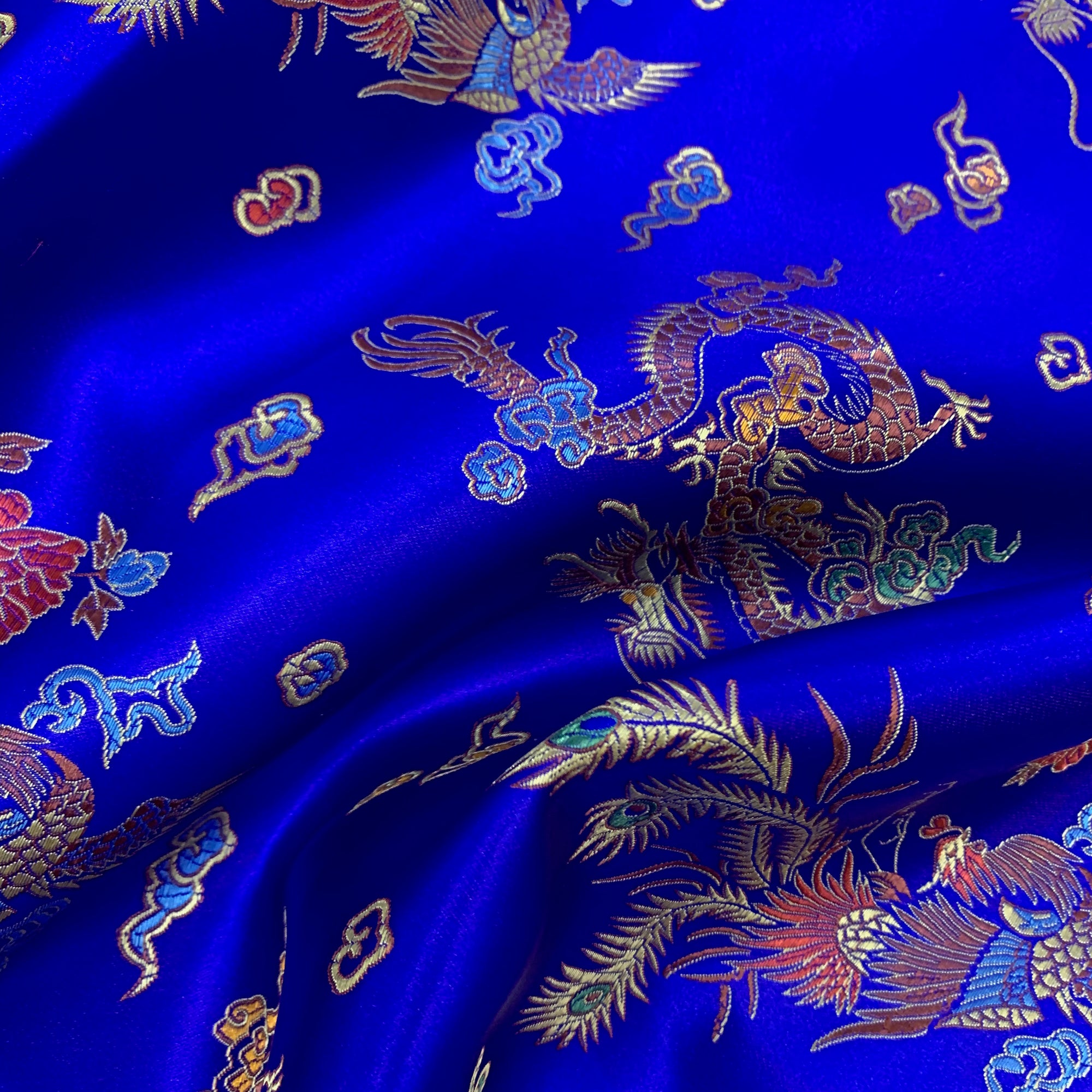 Hope ROYAL BLUE Dragon Brocade Chinese Satin Fabric by the Yard