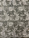 Dakota WHITE Polyester Corded Floral Embroidery on Mesh Lace Fabric by the Yard