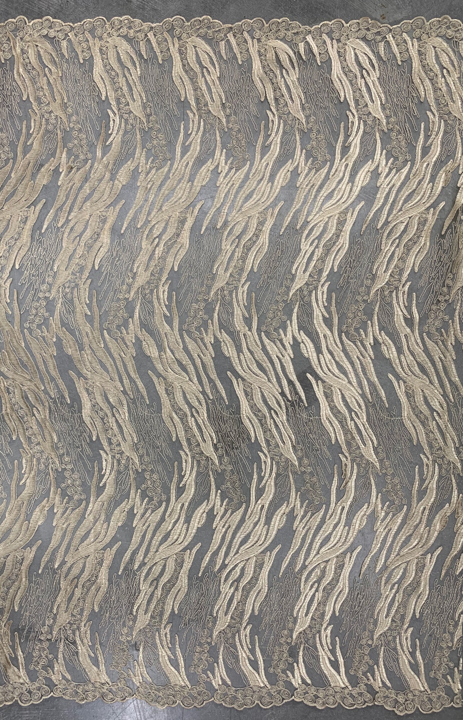 Katelyn CHAMPAGNE Vines and Swirls Corded Embroidery on Mesh Fabric by the Yard