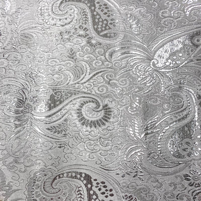 Brynn SILVER Paisley Floral Brocade Chinese Satin Fabric by the Yard