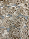 Maci LIGHT CHAMPAGNE 3D Floral Polyester Satin Rosette on Mesh Fabric by the Yard