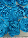 Maci TURQUOISE 3D Floral Polyester Satin Rosette on Mesh Fabric by the Yard