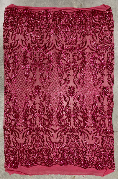 Phoebe HOT PINK Sequins on Mesh Lace Fabric