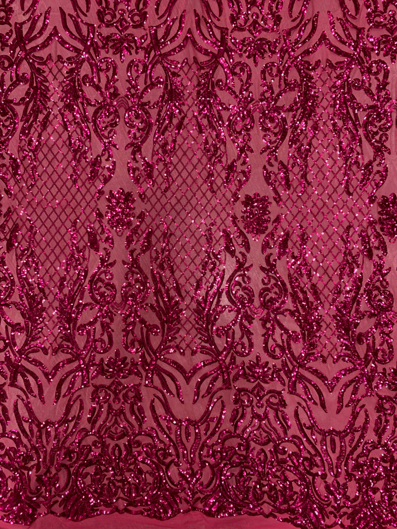 Phoebe HOT PINK Sequins on Mesh Lace Fabric