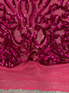 Phoebe HOT PINK Sequins on Mesh Lace Fabric
