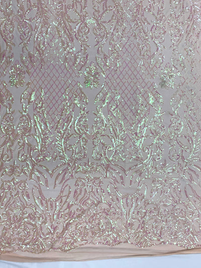 Phoebe IRIDESCENT BLUSH PINK Sequins on Mesh Lace Fabric