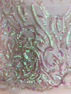 Phoebe IRIDESCENT BLUSH PINK Sequins on Mesh Lace Fabric
