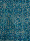 Phoebe IRIDESCENT TURQUOISE Sequins on Mesh Lace Fabric