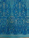 Phoebe IRIDESCENT TURQUOISE Sequins on Mesh Lace Fabric