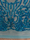 Phoebe IRIDESCENT TURQUOISE Sequins on Mesh Lace Fabric