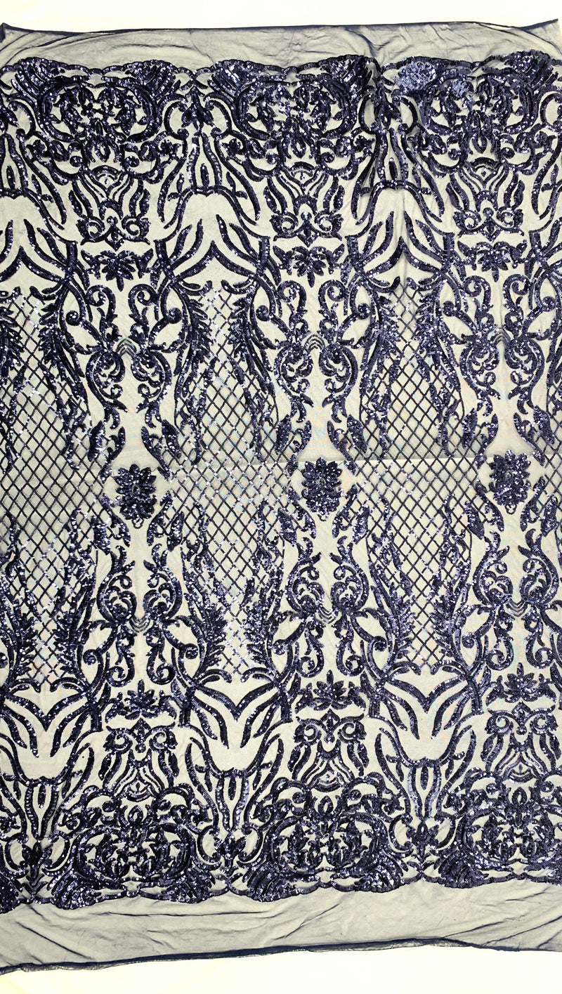 Phoebe NAVY BLUE Sequins on Mesh Lace Fabric