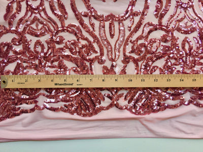 Phoebe PINK Sequins on Mesh Lace Fabric