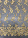 Diana GOLD Polyester Corded Floral Embroidery on Mesh Lace Fabric by the Yard