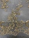 Cristina CHAMPAGNE Polyester Floral Embroidery with Sequins on Mesh Lace Fabric