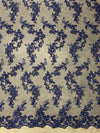 Cristina NAVY BLUE Polyester Floral Embroidery with Sequins on Mesh Lace Fabric