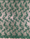 Cristina HUNTER GREEN Polyester Floral Embroidery with Sequins on Mesh Lace Fabric