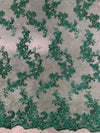 Cristina HUNTER GREEN Polyester Floral Embroidery with Sequins on Mesh Lace Fabric