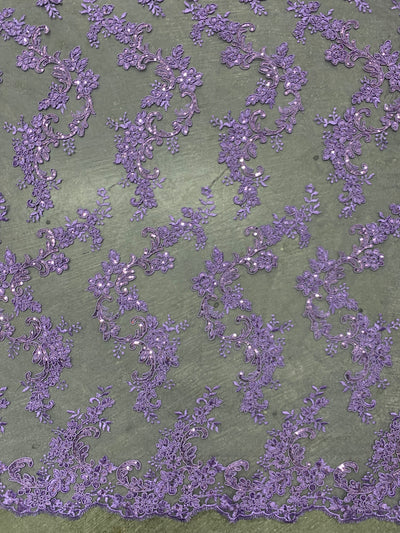Cristina LAVENDER Polyester Floral Embroidery with Sequins on Mesh Lace Fabric