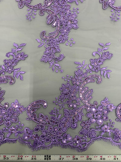 Cristina LAVENDER Polyester Floral Embroidery with Sequins on Mesh Lace Fabric