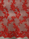 Cristina RED Polyester Floral Embroidery with Sequins on Mesh Lace Fabric