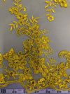Cristina BRIGHT YELLOW Polyester Floral Embroidery with Sequins on Mesh Lace Fabric