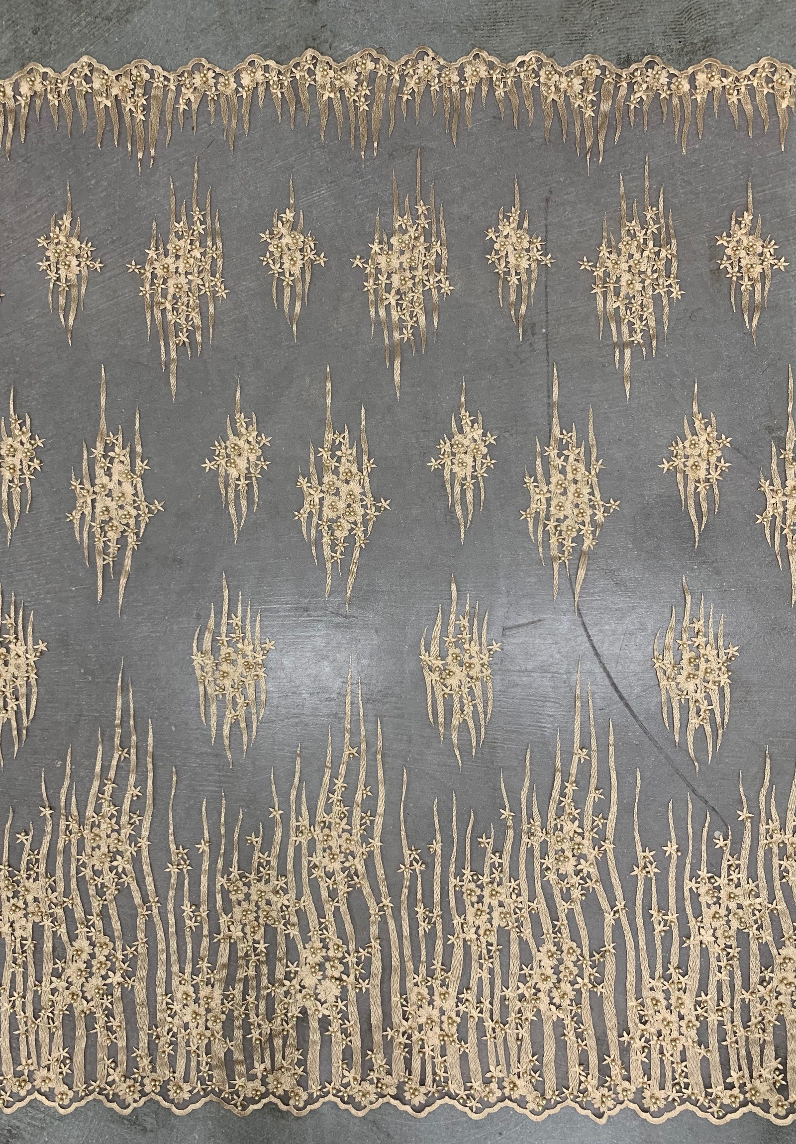 Kelsey CHAMPAGNE Floral Beaded Lace Embroidery on Mesh Fabric by the Yard