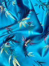 Alondra DARK TURQUOISE Leaves Brocade Chinese Satin Fabric by the Yard - 10095