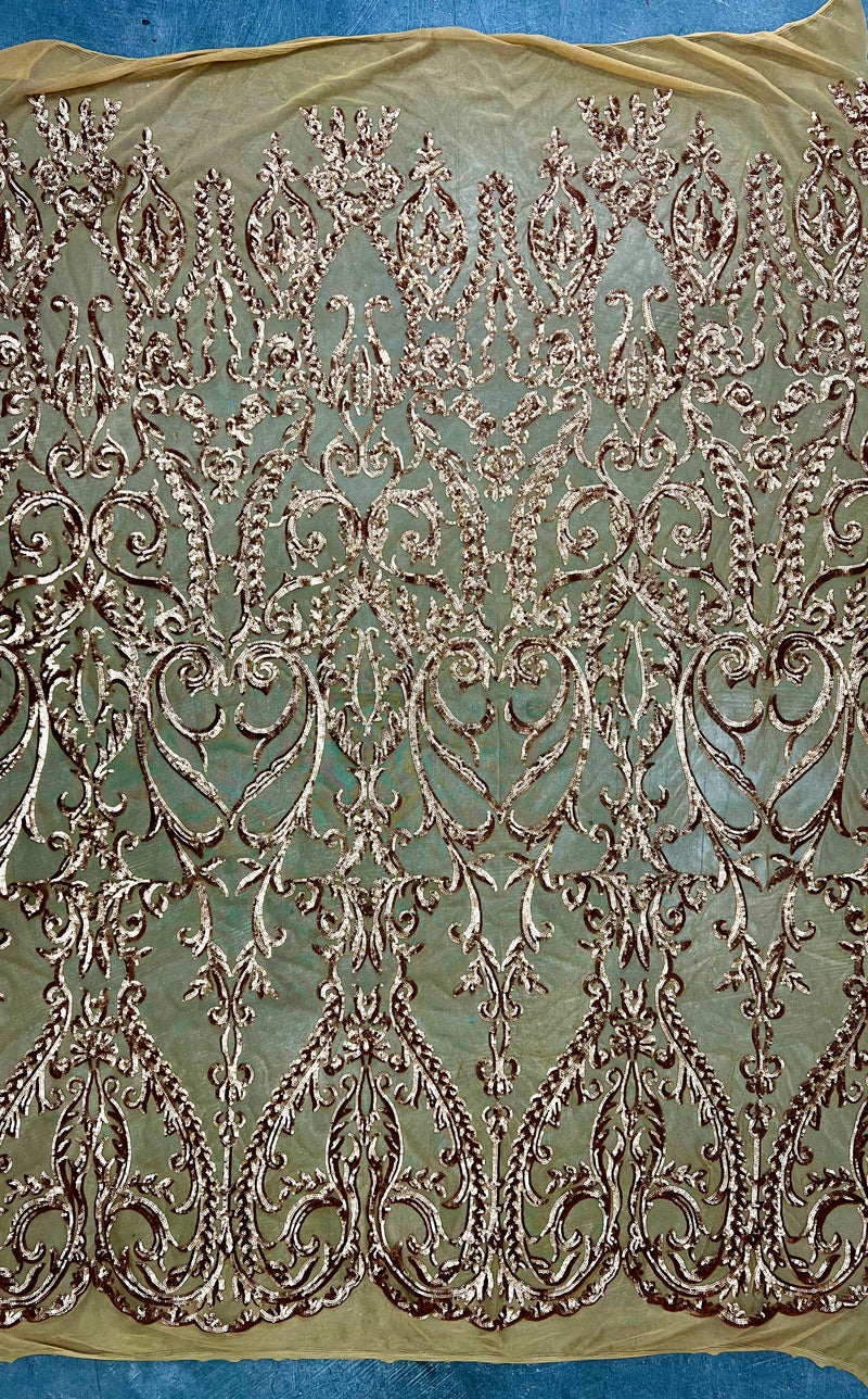 Esmeralda GOLD Sequins on Mesh Lace Fabric by the Yard